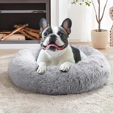Small Calming Dog Bed, Anti-Anxiety Donut Cuddler Cat Bed with Anti-Slip Bottom,