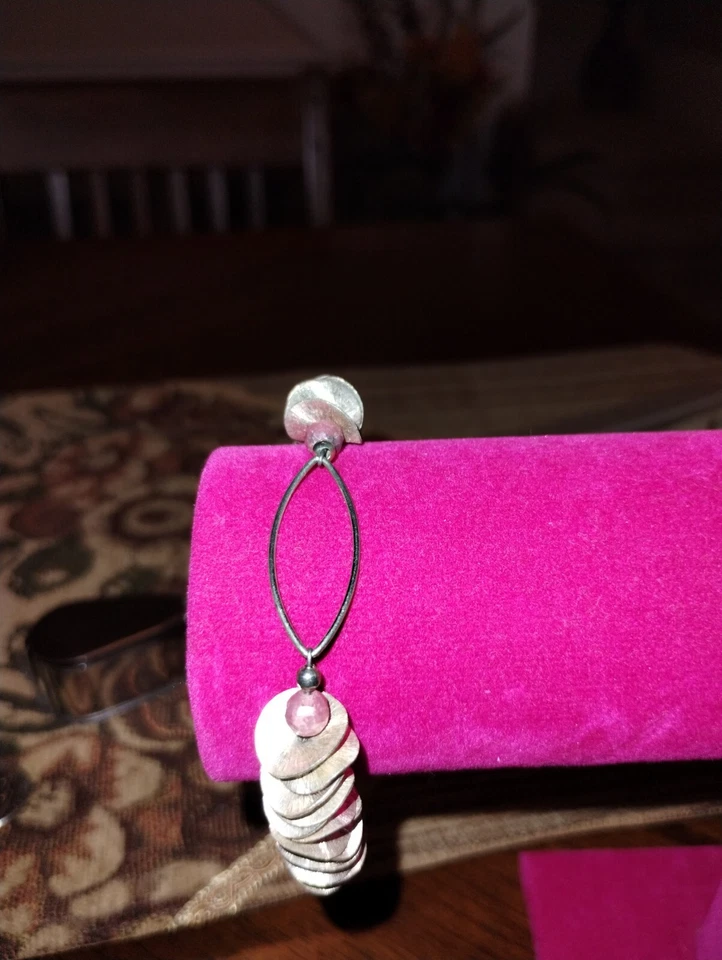 重型 32 克纯银和罗敦石宝石 8 英寸手工手链 :) — 第 4/4 张图片