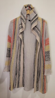 VENUS Hooded Knit Sweater Large Open Front Cardigan Striped Lightweight  Jacket