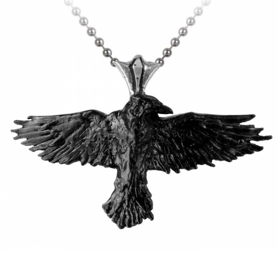 ALCHEMY BLACK RAVEN PENDANT Gothic Bird Necklace Edgar Allan Poe