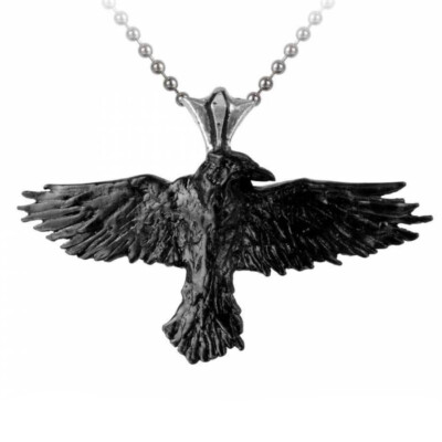 ALCHEMY BLACK RAVEN ANHÄNGER Gothic Vogel Halskette Edgar Allan Poe + SAMTBEUTEL