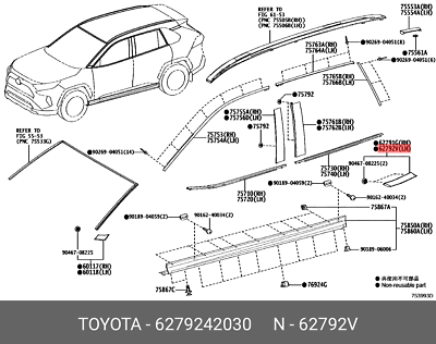 Original moulding, quarter window, upper left, 6279242030 for 