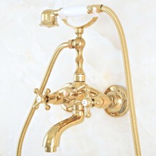 Gold Color Brass Clawfoot Bath Tub Faucet with Handshower - Wall Mount fna810