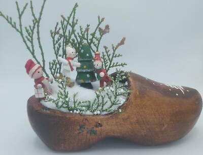 Vintage Wooden Shoe Kitcshy Christmas Assemblage  St. Nicholas 