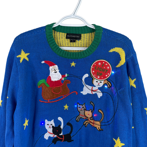 Blizzard Bay Light Up Ugly Christmas Sweater Mens L Santas Sleigh of Cats  New - Grupo Velocity