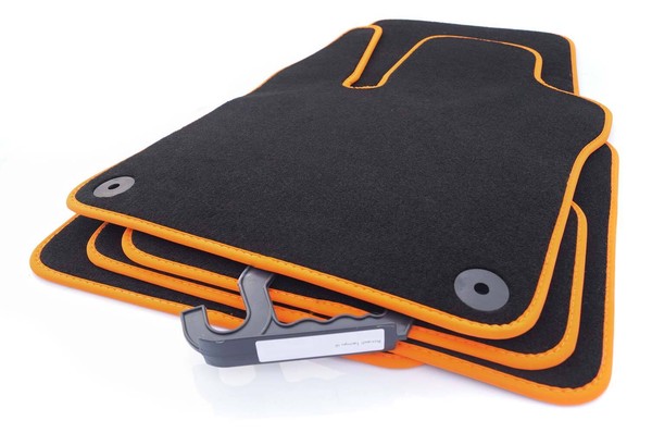 NEU FußMatten Renault Twingo 3 III Z.E Velours Matten Tuning Schwarz Orange 4STK-image