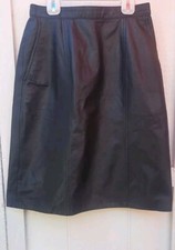 Vintage Forenza Black Leather Skirt Womens Sz 8 Black A-Line Knee Length Lined 