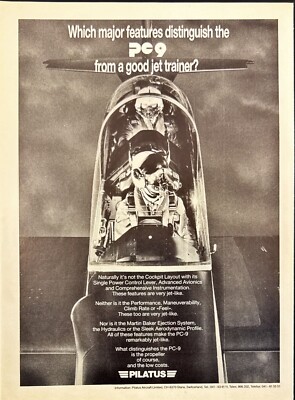 Pilatus Aircraft Ltd PC-9 Trainer Aircraft Vintage Print Ad 1987