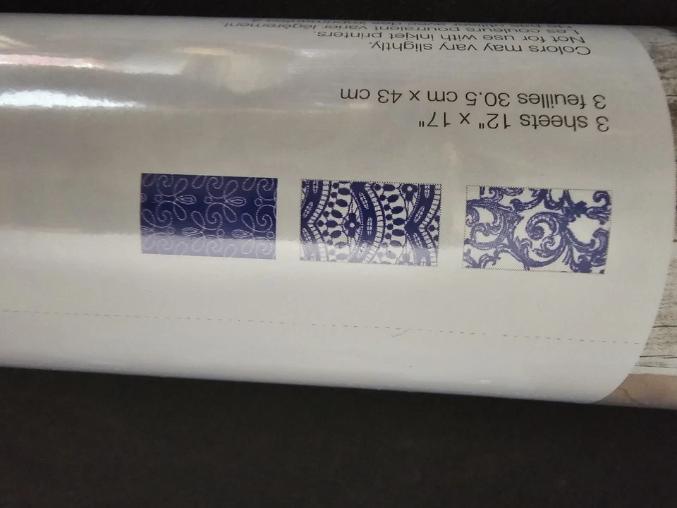 Cricut Patterned Iron on Sampler FILIGREE BLUE - 3 Designs 12x17" Sheets NEW - Image 3 of 4