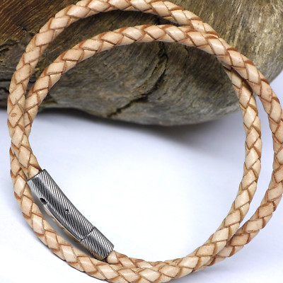 Premium Lederkette geflochten 316 Edelstahl Steckverschluss Natur 4mm EU Leder