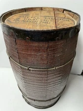 Vintage 17X 10 Wood Wire Steel Banded Nail Keg Barrel Nuttle Lumber & Nail Co