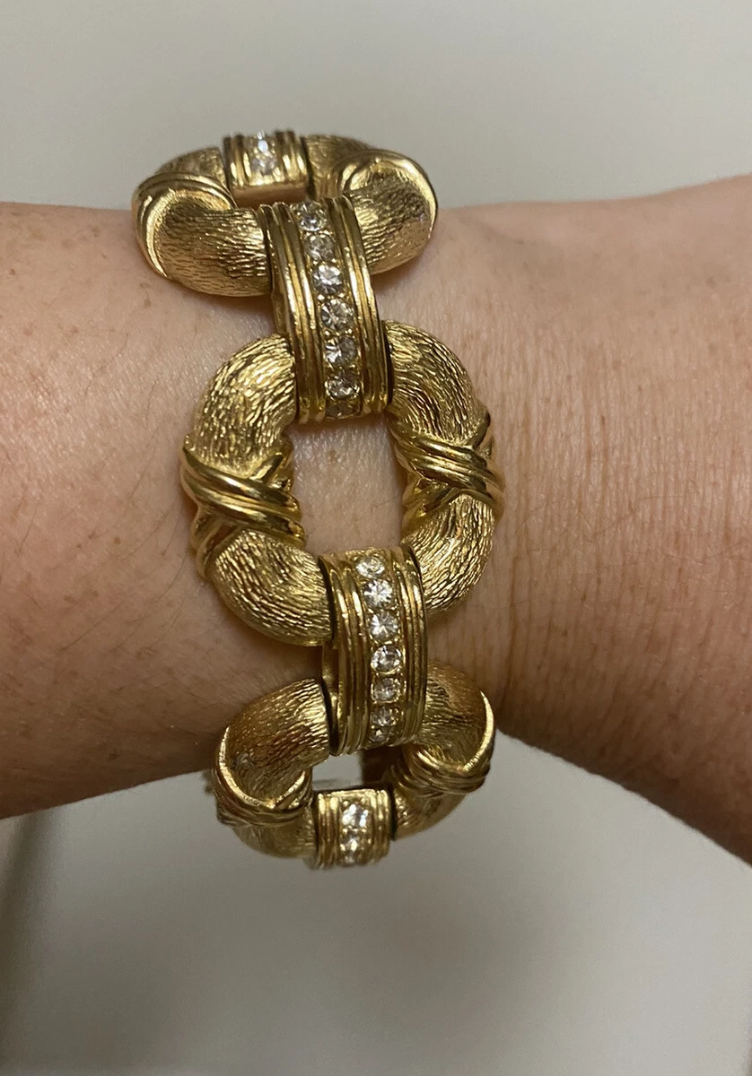 VINTAGE CINER SIGNED GOLD TONE RHINESTONE BRACELET EARRINGS SET