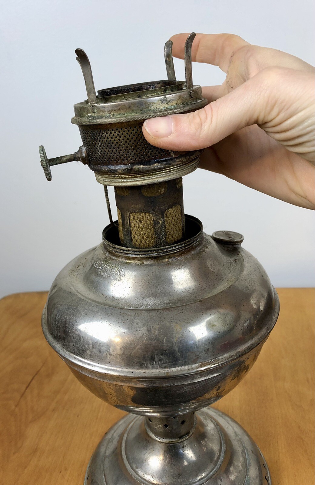 Vintage Millers Vestal Nickel Oil Kerosene Lamp eBay