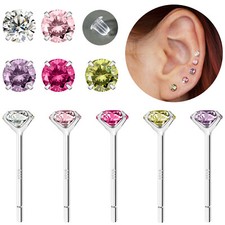 5Pairs 925 Sterling Silver Stud Earrings Round CZ Helix Tragus Piercing Jewelry