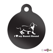I Love My Basset Hound Engraved Keychain Round Tag w/tab hush puppy Many Colors