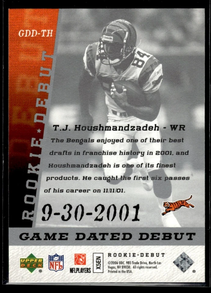 2006 Upper Deck Rookie Debut Game Dated T.J. Houshmandzadeh Cincinnati Bengals - Image 2 of 2