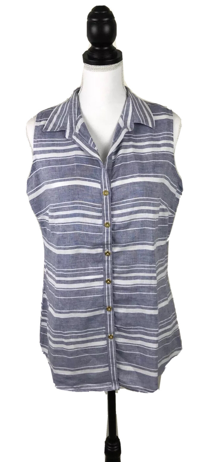 ELLEN TRACY Gray White Button Down Sleeveless Blo… - image 10