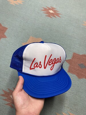 Vintage trucker hat mesh cap Las Vegas Nevada 90s red white blue plain logo EUC
