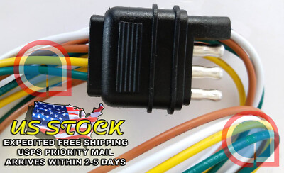 4-Way, Flat 4 Pin 5 feet/60 in Trailer, Tow, Light Wiring Harness one male end