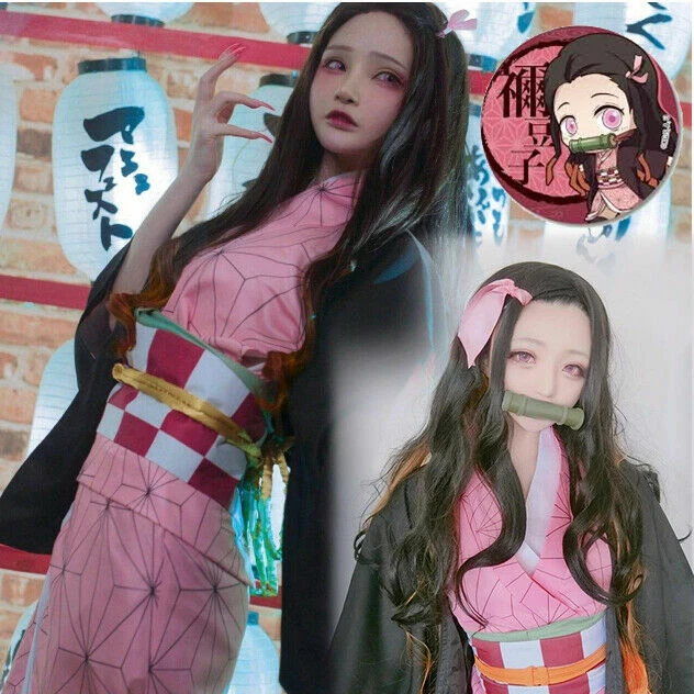 Anime Kamado Nezuko Costume Demon Slayer Kimetsu No Yaiba Cosplay Costumes Wigs - Image 4 of 4