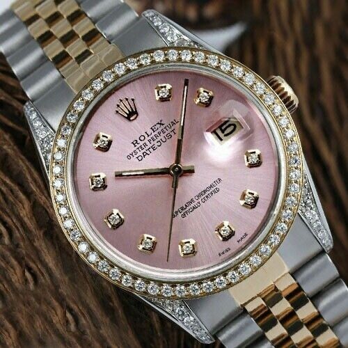 Rolex Datejust 36 mm Two Tone Jubilee Watch Metallic Pink Diamond Dial