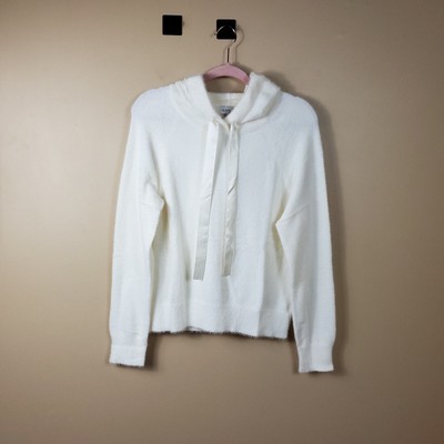 Olivia Sky Eyelash Soft Sweatshirt with Hood in Ivory Size S
