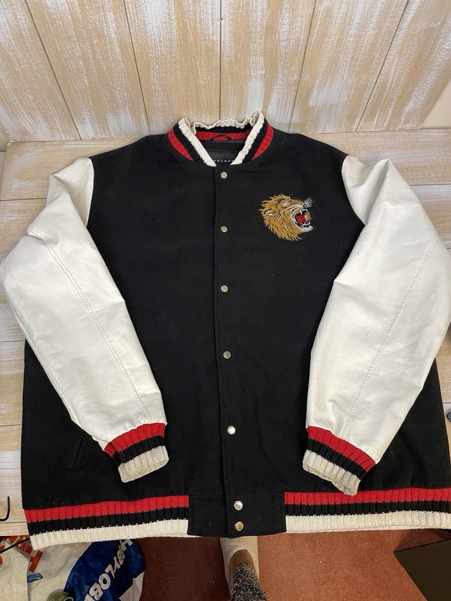 Sean John Mens Varsity Jacket In Black & White Wool Lion Size 4XL