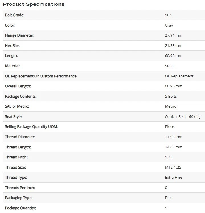Pernos de rueda Dorman 611-005 M12-1,25 (paquete de 5) Chrysler 2013-2024 Foto 4 de 4