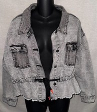 Ashley Vintage Charm Black Wash 3/4 Sleeve Drawstring Waist Denim Jacket - XL