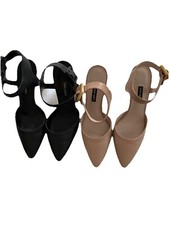 Nine West Leather Ankle Strap Pumps Stiletto Heels Nude-Or Black Women’s Size 9M