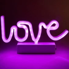 LED Neon Love Sign Light Shape Night Lamp Decor Wall Lamp Battery with stand