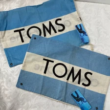Lot of 2 TOMS Shoe Dust Bag Cloth Drawstring One for One Blue White 9 X 14.5 New