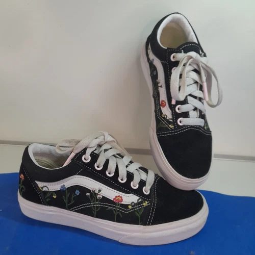 VANS Furgone bambino Oldol Skoo neroosciato scamosci ricam fioritici selvat t