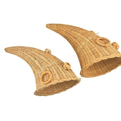 Set of 2 Wicker Cornucopia Baskets 11  Thanksgiving Fall Centerpiece Harvest Déc