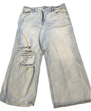 American Eagle High Rise Baggy Wide Leg Jeans 14 Distressed Skater Grunge Ripped
