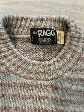 1970s The RAGG Men's Crewneck Striped Knit Wool/Nylon Pullover Sweater L USA