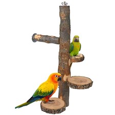 Bird Perch Stand, 14.6 in Natural Wood, Includes 3 Circular Platforms  Stand...