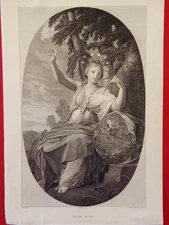 Musa Urania Astronomy Globe Blue Etching Original Century Print Antique