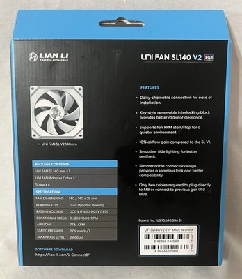 Lian Li UNI FAN SL140 V2 RGB 140mm Case Fan, White (1-Pack) | eBay