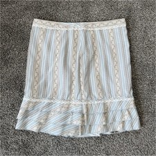 Moda International Striped A-Line Knee Skirt Ruffle Lace Trim Blue/White