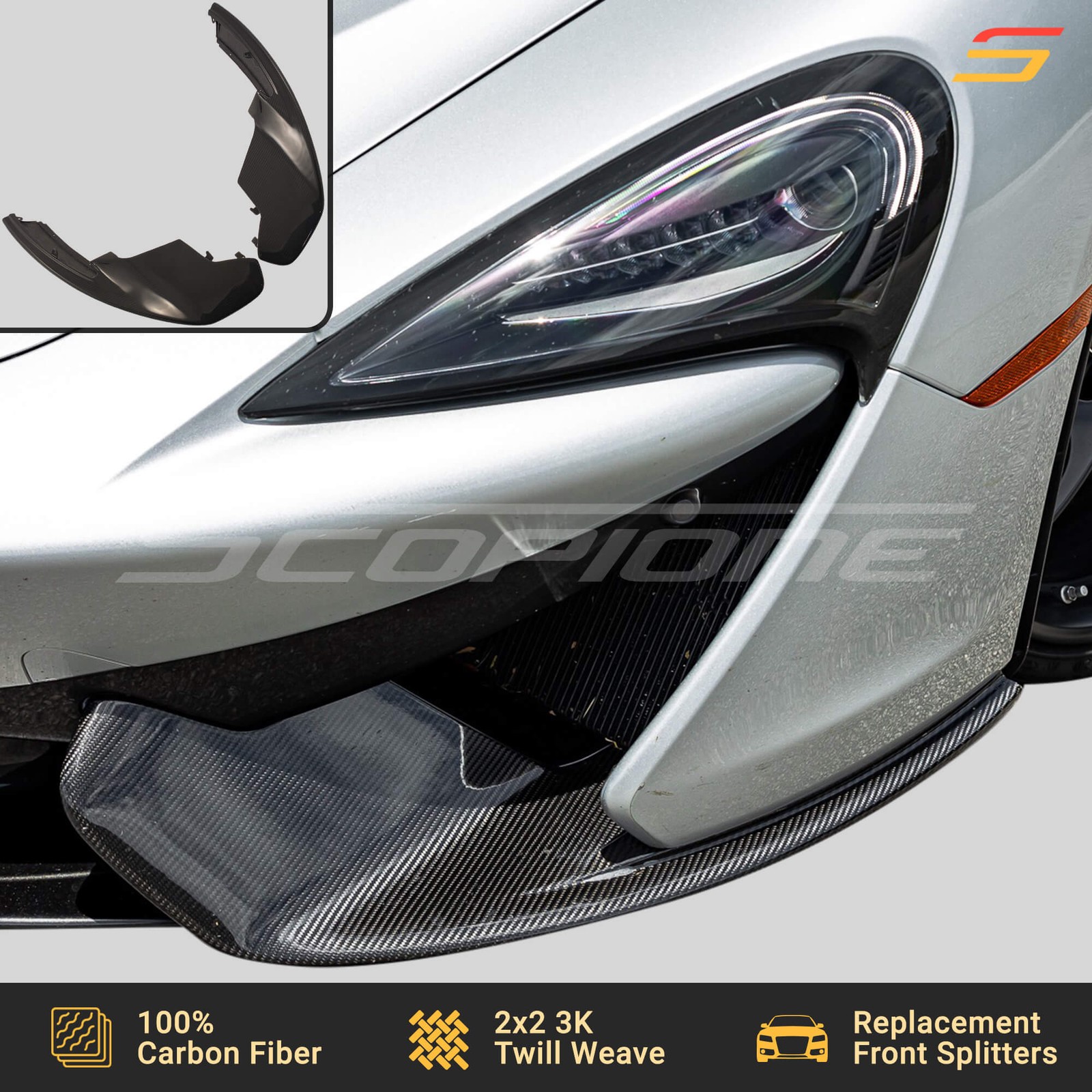 Scopione Carbon Front Bumper Side Splitters Lip for McLaren 540C 570S 570GT