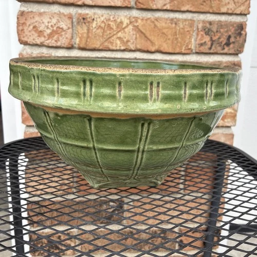 McCoy Pottery Green Windowpane Bowl Shield #4 Mark 1930’s Vintage READ