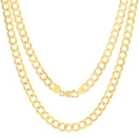 14K Yelllow Gold 7Mm Kubanisch Panzerkette Massiv Glieder Halskette Herren Damen