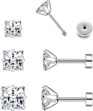 3-5 Pairs Square Earrings Set for Men Women, 14K Gold Filled Princess Cut...