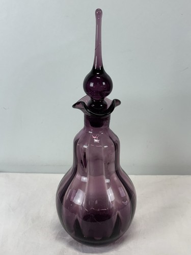MCM Purple Amethyst Decanter Rainbow Glass Handblown Glass Genie Bottle Stopper - Picture 4 of 11