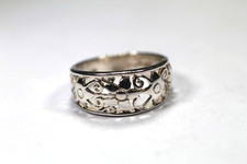 VINTAGE Signed "NF" 925 Sterling Silver Filigree Scroll Wide Band Ring Size 8.5
