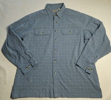 Mens L. L. Bean Long Sleeve Blue Plaid Seersucker Button Up Shirt Large Reg