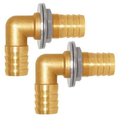 Uenede 2PCS Solid Brass 90°Elbow Barb Bulkhead Fitting 5/8''-2PCS, Silver