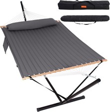 Lazy Daze Double Hammock 12FT Stand 450LBS Pillow Grey