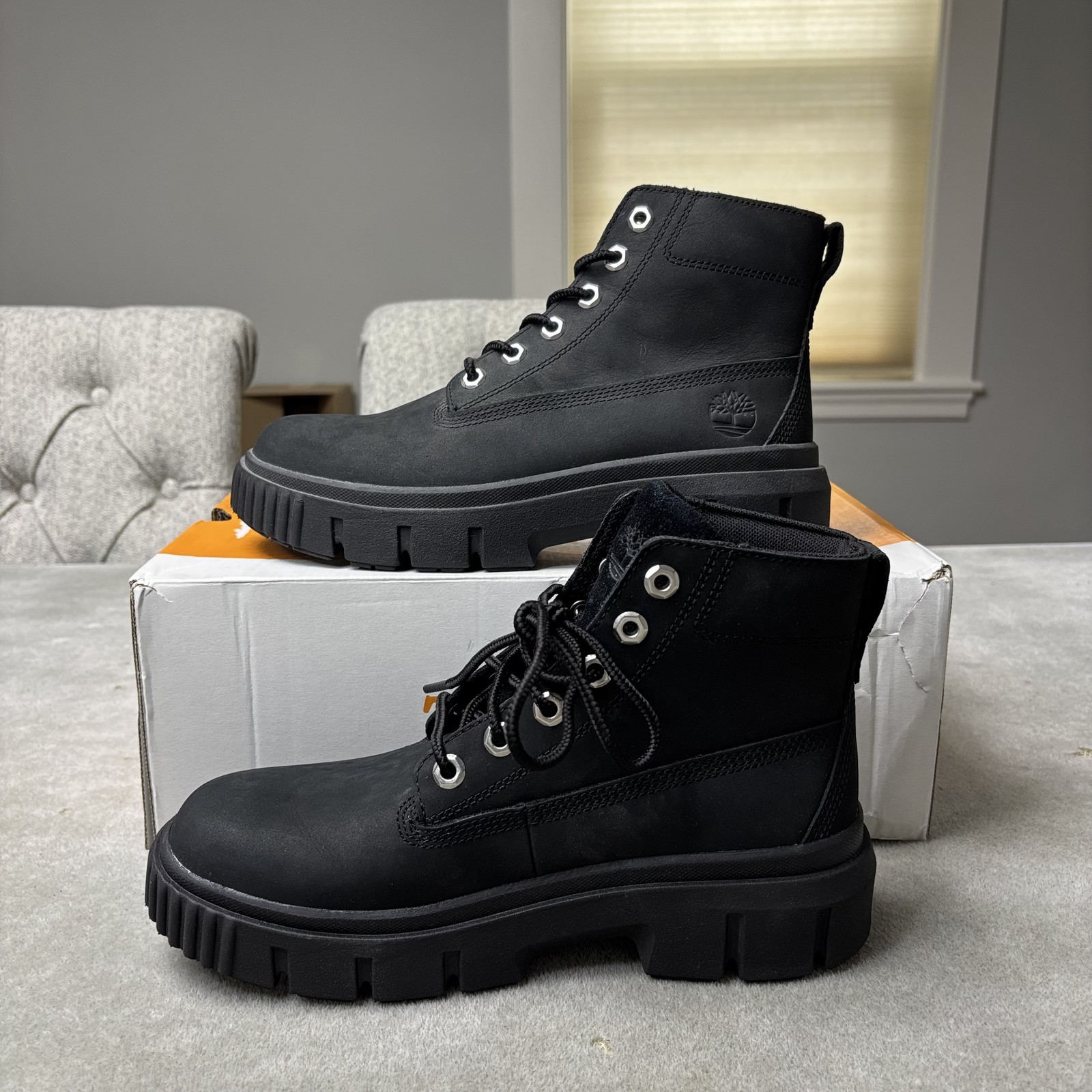 SAOLA Stivali Timberland Greyfield da donna taglia 8 5 neri in nabuk suola plateau grossa